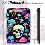 File Clipboard Storage with Pen Holder High Capacity Plastic Nursing Clipboards File Folder Storage Box Clipboard with Heavy Duty Clips for Teacher,Doctor,Offices-Mushroom Skull