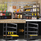 2 Pack Garage Shelving Heavy Duty Storage Shelves 2500LBS Adjustable Garage Shelves 5 Tier Metal Shelving Unit Utility Rack Shelf for Storage Kitchen Warehouse Pantry, Black 72 "H x 36 "W x 16" D