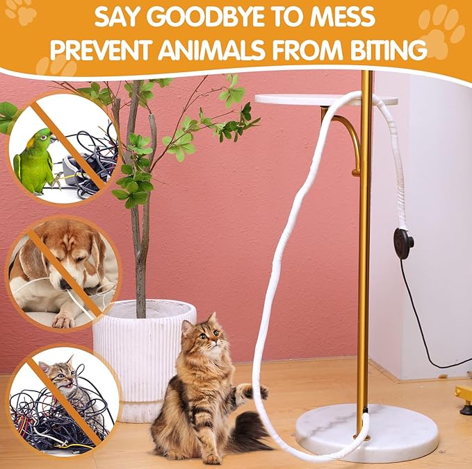 Poen 3 Pack 30ft Cord Protectors from Pets No Chew, 1/2 Inch Ultra Durable Cord Covers for Pets, Durable Electrical Cable Management Sleeve for Rabbits, Dogs, Cats and Other Animals(White)