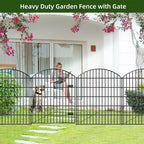 Metal Garden Gate and Fences Outdoor ECG1191, 1 Gate + 4 Fence Panels,43.2in Tall and Total Length 14.75ft, Heavy Duty Fencing for The Yard Privacy Temporary Animal Barrier for Dog, Black
