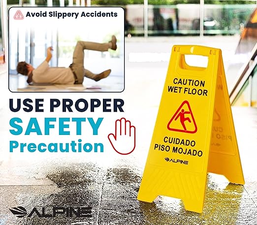 Alpine Caution Wet Floor Sign, 24 Inch High Visibility Yellow Slippery When Wet Sign - Bilingual Safety Warning Sign to Easily Avoid Slippery Accidents in Businesses & High Traffic Areas