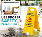 Alpine Caution Wet Floor Sign, 24 Inch High Visibility Yellow Slippery When Wet Sign - Bilingual Safety Warning Sign to Easily Avoid Slippery Accidents in Businesses & High Traffic Areas