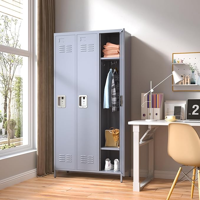 3 Doors Locker Storage Cabinet, Metal Locker for Employees, 72" Tall Lockers for Office School Gym Home, Require Assembly (Grey)