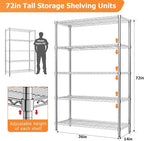 Storage Shelves Heavy Duty, 3 PCS 36" L x 14" W x 72" H Garage Wire Shelving Unit Loads 1750LBS, 5-Tier Adjustable Metal Industrial Utility Shelf Rack for Kitchen, Laundry Room, Warehouse, Basement