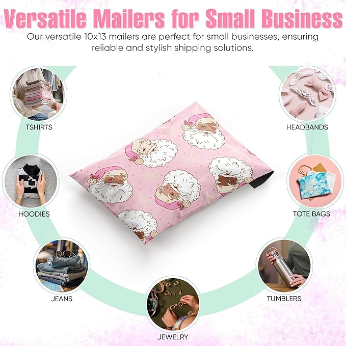 Christmas 10x13 Poly Mailers – Christmas Santas – Waterproof, Tear-Resistant Shipping Bags with Adhesive Seal – 100 Pack – Package Mint