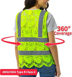 Lace-Mesh Safety Vest for Women & Men - Breathable, High Visibility Vest with Zipper & ANSI Class 2 Reflective Strips