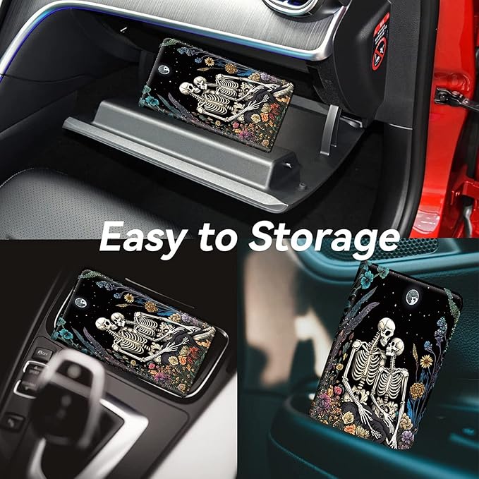 Car Registration and Insurance Holder, Leather Car Glove Box Organizer, Cool Car Accessories for ID, Driver's License Cards & Essential Document,business cards,Men&WomenSkeletons romantic Flower