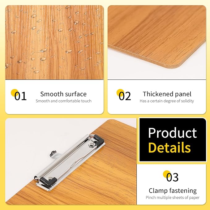 Wood-Grain Lap Board Clipboard, for Letter & A4 Size Solid Wood Texture Writing & Sketching Board with Heavy-Duty Clip (Cherry, 5)