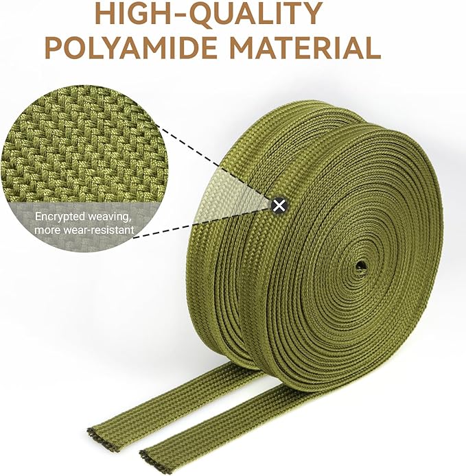 Polyamide Cable Sleeve, 10ft Flexible Expandable Braided Sleeving, Cable Management Sleeve for TV Computer Office Home Entertainment (Green, 1")
