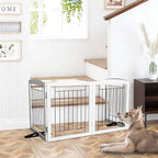 Dog Fence Indoor - 2-Panel Freestanding Dog Gate for Doorways, Hallways, House or Stairs -40x24-Inch Retractable Foldable Expandable Wood Pet by SFJC (White) ﻿
