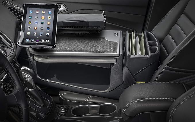 AutoExec AE-GMCD-PS-TAB-GT GripMaster Car Desk for Your Vehicle Workstation and Mobile Office, Grey with Printer Stand and Tablet Mount