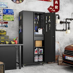 Metal Storage Cabinet with Drawers, Locking Garage Tool Cabinets on Wheels with Pegboards and Hooks for Warehouse Homes, Offices, Assembly Required(Black)