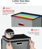 Oterri 1 Pack File Organizer Boxes with Lids, File Box with Mesh Pockets, Document Organizer Box for File Folders Letter Size, Zippers Filing Box for Home, Office, School (Grey, Without Folders)