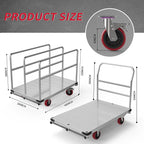 Extra Large Steel Panel Cart Dolly, 2IN1 Heavy Duty Drywall Lumber Truck with 3000 LBS Capacity, 44 x 28 inch 2MM Steel Plate Drywall Cart with 6" Swivel Brake Wheels, 1Front and 3Side Handrials