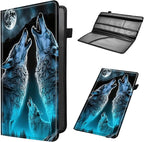 Car Registration and Insurance Holder, Leather Car Glove Box Organizer, Cool Car Accessories for ID, Driver's License Cards & Essential Document, business cards, Men&Women,Howling Wolf/Moon