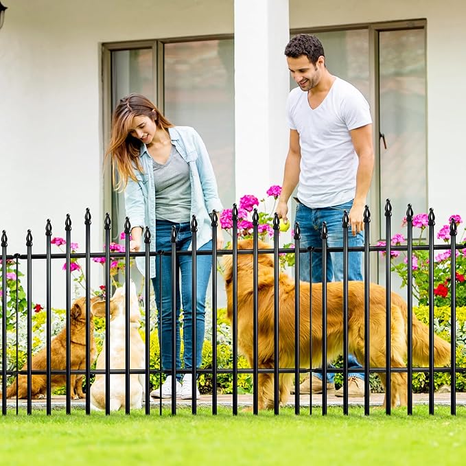 Metal Garden Fence 32" H x 24" W (5 Panels, 10 Ft Total) Rustproof Animal Barrier No Dig Decorative Fencing for Dogs,Pet, Yard,& Patio, Easy Installation