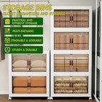 Storage Bins with 2 Lids and Wheels, 942QT-157QT*6Tier Collapsible Bathroom Storage Cabinet with Clear Doors, Plastic Stackable Closet Organizers and Containers White