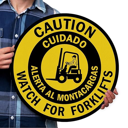 SmartSign “Caution - Watch for Forklifts” Bilingual Anti Slip Adhesive Reflective Floor Sign | 17" x 17"
