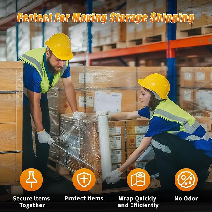 18 inch Stretch Film Shrink Wrap for Moving Supplies, 1 Pack Industrial Strength Stretch Plastic Wrap Roll for Pallet Wrapping Shipping Moving Boxes Storage Furniture,1000ft, Clear