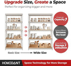 HOMEDANT 47.7" W Deep 5 Tier Heavy Duty Garage Shelving Adjustable Metal Rack Storage Shelves Standing Shelf Unit Organizers Industrial Warehouse Basement White 1Pack