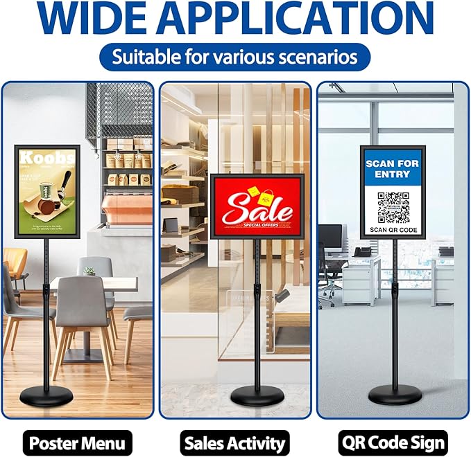 Adjustable Sign Holder Stand - 2Pack 11x17 Inch Pedestal Poster Sign Stand, Heavy Duty Floor Standing Sign Stand Aluminum Snap Open Frame for Church Business Store Sign Holder Stands (Black)