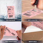 Pink Thermal Labels 3 × 5 Inch Vinyl Self-Adhesive Fanfold Direct Shipping Stickers Waterproof Perforated Printer Decal for Office Warehouse Barcode 300 PCS