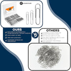 500 Pack Paper Clips by Luxurecourt - 3 Assorted Sizes of Silver Small and Large Paperclips Bulk, Rust-Resistant Nickel Plated Steel Clips, Essential for Organization - Home, School, Office Supplies