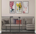Extra Wide Baby Gate Extra Wide Pet Dog Gates for Stairs Doorways Black Metal Tension Indoor Safety Gates with Pressure Mount 71.5-76.38 Inch