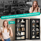 SISESOL Metal Storage Cabinet with Lock and Glass Doors,Glass Display Cabinet,67" Tall Black Storage Cabinets,Locking Curio Cabinets with 5 Shelves for Collectibles,Home,Office,Living Room