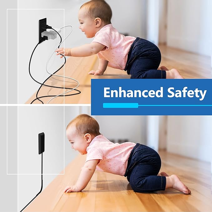 LIDER Flat-Face Outlet Extender with 3 Receptacles, Ultra-Thin Wall Plate Plug with Cord Extender and 3-Outlet Power Strip, 8ft Cord, LWE8-315-BK, ETL-Listed, Black