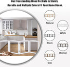 LZRS 4-Panel Extra-Wide Wooden Freestanding Dog Gate: Foldable Solid Wood and Steel Wire Chew Resistant Safety Barrier for Doorways, Stairs, and Large Open Spaces Indoor Use, White