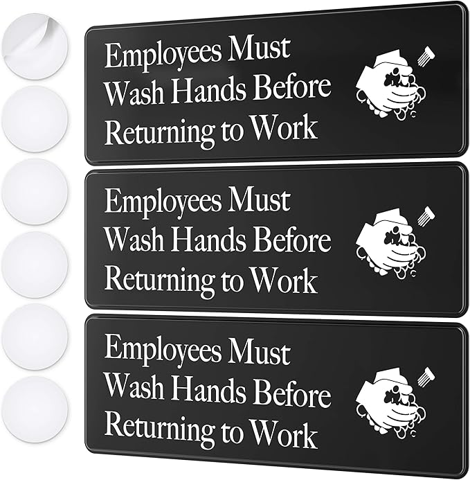 ASSURED SIGNS Employees Must Wash Hands Sign - 3 Pack - 3" x 9" - Ideal Hand Washing Signs for Wall, Door or Sink - Perfect Wash Your Hands Sign Notice for Food Service, Staff Bathroom, Hand Washing Station, or Commercial Kitchen