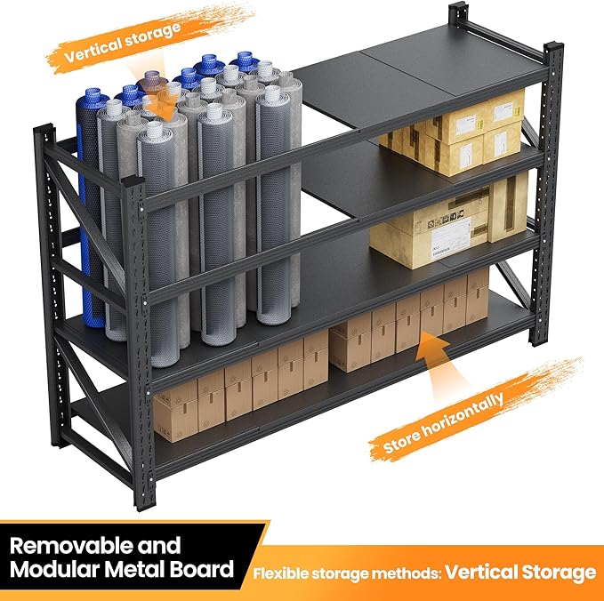 Set of 2 Storage Shelves, 48” Wide Heavy Duty Garage Shelving Units, 4 Tiers Rack Shelf, 24” Deep Steel Industrial Shelving, 3000LBS Adjustable Standing Shelf for Warehouse / Shop 48"W x 24"D x 70"H