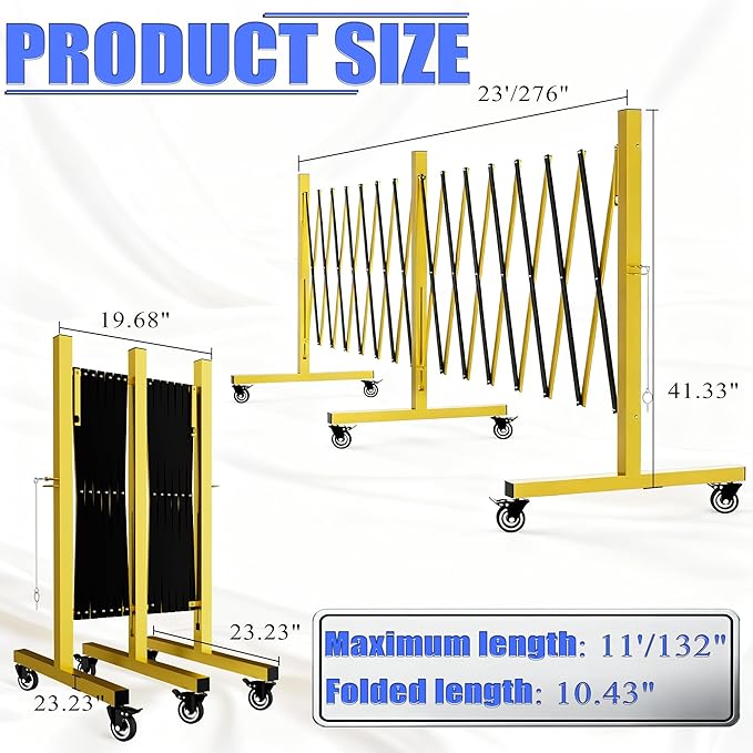 Industrial Expandable Barricade,Folding Security Gate Safety Barricade with Casters,Mobile Barrier Gate Outdoor,Adjustable Traffic Fence for Road Construction, Traffic Control,Pool (23FT)