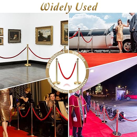 6PCS Gold Stanchions Posts with 4PCS 5 ft Red Velvet Rope, Red Velvet Rope Stanchion Set Crowd Control Barriers, Stanchions and Velvet Ropes Red Carpet Poles for Party Supplies
