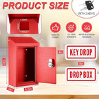 Metal Mount Wall Donation Box Key Lock Money Cash Drop Box with Top Slot and 2 Pcs Reflective Sign 10 x 5.5 x 3 Inch Safe Lock Mailbox with 2 Keys for Outside Office Business Home(Red)