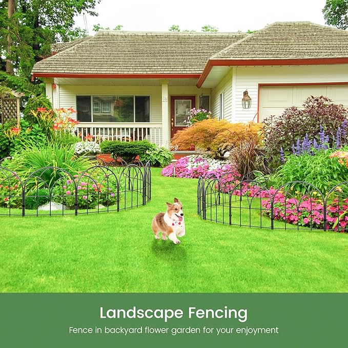 Small 12.55"*16.53" Decorative Garden Fencing Border, No Dig Fences Barrier, Black Metal Fence, Garden Edging Fence Panel, Dog Fence Outdoor for Yard, Flower Bed (6 Pcs)