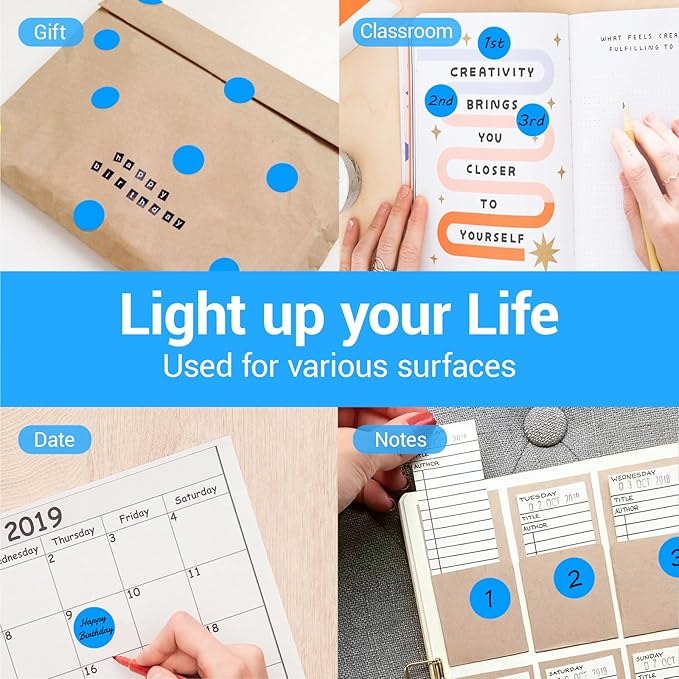 1 Inch Circle Dot Stickers 1000 PCS Color Coding Thermal Labels Dots Writable Printable Small Round Stickers for Office, Classroom, Inventory, Garage, Organizing Storage, Fluorescent Blue