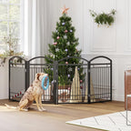 Folding No-Assembly Metal Freestanding Dog Gate with Door Walk Through,32" Height Pet Fence,96" Extra Wide Accordion Puppy Folding Playpen for Doorways,House,Stairs (4 Panels,Black)