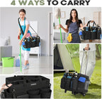 Rolling Cleaning Caddy Bag with Detachable Trolley, Cleaning Supplies Organizer Cart on Wheels, Cleaning Supply Caddy for Housekeepers, Large Professional Detailing Bag Tote for Home, Car (Black)