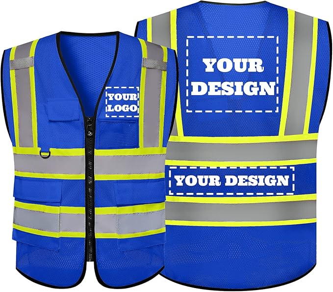 Safety Vest Reflective High Visibility with 5 Pockets ＆Zipper Class 2 Adult Unisex Construction Security Workwear