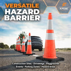 Xpose Safety 28 Inch Orange Slim Line Traffic Cones with 6" & 4" Collars, 4 Pack Multipurpose PVC Plastic Safety Cone for Parking, Soccer, Caution, Kids & Construction - DOT Approved