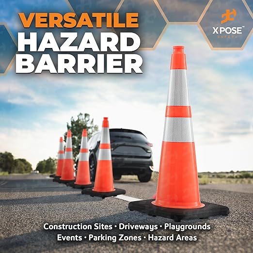Xpose Safety 28 Inch Orange Slim Line Traffic Cones with 6" & 4" Collar - Bulk Full Pallet 297 Pack - Multipurpose PVC Plastic Safety Cone for Parking, Caution, Kids & Construction - DOT Approved