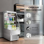 WILPREP Commercial Display Refrigerator, 24" Open Air Merchandiser with 8.1 cu. ft. Volume LED Lighting Night Curtain, Grab and Go Display Refrigerator Showcase for Store Cafe Bar Shop
