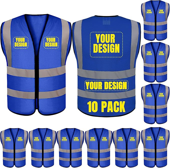 BeautyWill Custom Safety Vest Customized Logo Class 2 High Visibility Reflective Vest with Pockets Construction workwear