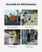 VEVOR 3 Pack Traffic Delineator Posts, 48 inches Traffic Safety Cones with Weighted Base and Reflective Strips, Heavy Duty Delineator Posts for Construction Site, Parking Lot, Crowd Control, Green