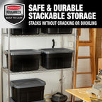 Rubbermaid Heavy Duty Black Storage Bins Plastic Totes with Lids for Storage, Stackable, Large Capacity, Durable, Multipurpose, 14 GAL, 6 Pack (14 GAL - 6 Pack Solid Black and Grey)