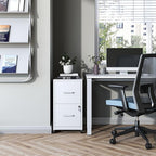 2 Drawer Mobile File Cabinet, Metal Under Desk Filing Cabinet with Lock and Wheels, Home Office Rolling File Cabinet for Legal/Letter Hanging File Folders, Un-Assembled, White