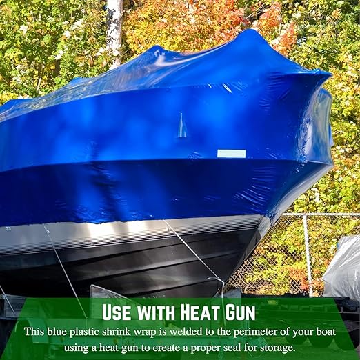 Farm Plastic Supply Polyethylene Plastic Shrink Wrap - 7 mil – Boat Shrink Film for Heat Gun, Industrial Shrink Wrap, Plastic Sheeting for Storage & Protection (Blue, 17' x 75')