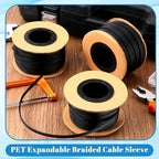 Pangda 450 Feet 1/4, 1/2, 3/8 Inches Wire Loom PET Expandable Braided Sleeving Braided Sleeve for TV, Computer, Home Theater (Black)